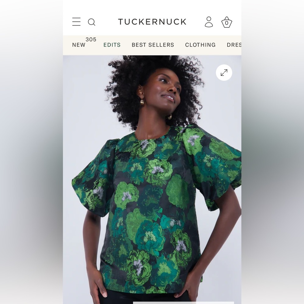 Tuckernuck Emerald Green Floral Blouse